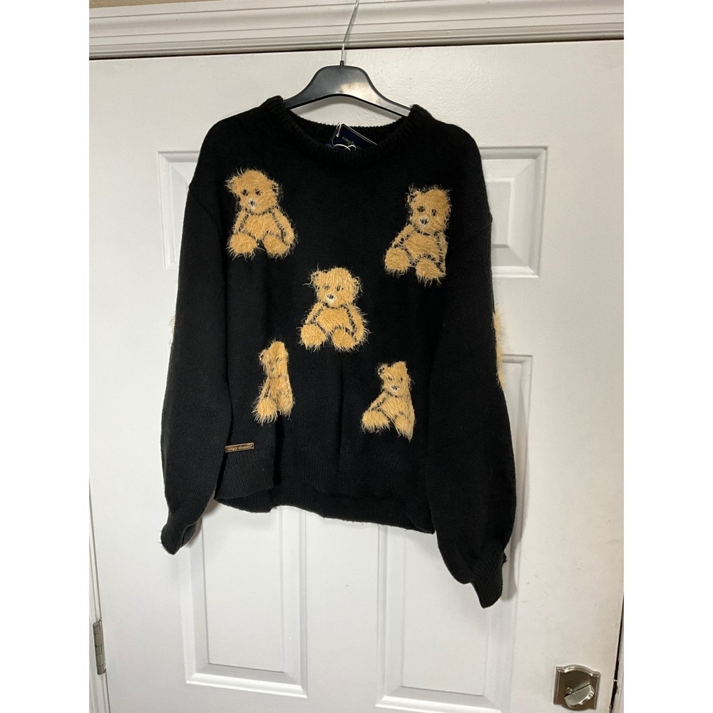 Simply Southern Black Teddy Bear Fuzzy Knit Crewneck Sweater L